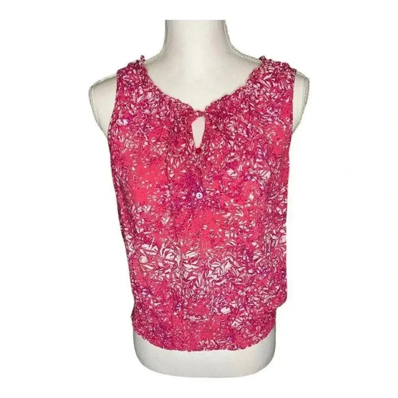 a.n.a. Women’s Petite Large Pink Keyhole Ruffled Lightweight Sleeveless Boho Top - Picture 1 of 4